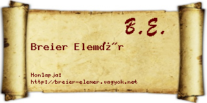 Breier Elemér névjegykártya