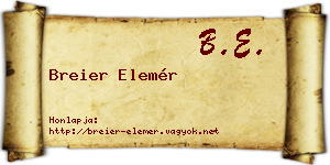Breier Elemér névjegykártya